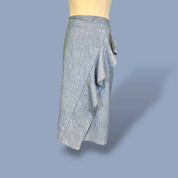 J. Crew ‘Cotton Ruffle Front Pencil Skirt’ in Chambray Blue Size 14 - Picture 4 of 16